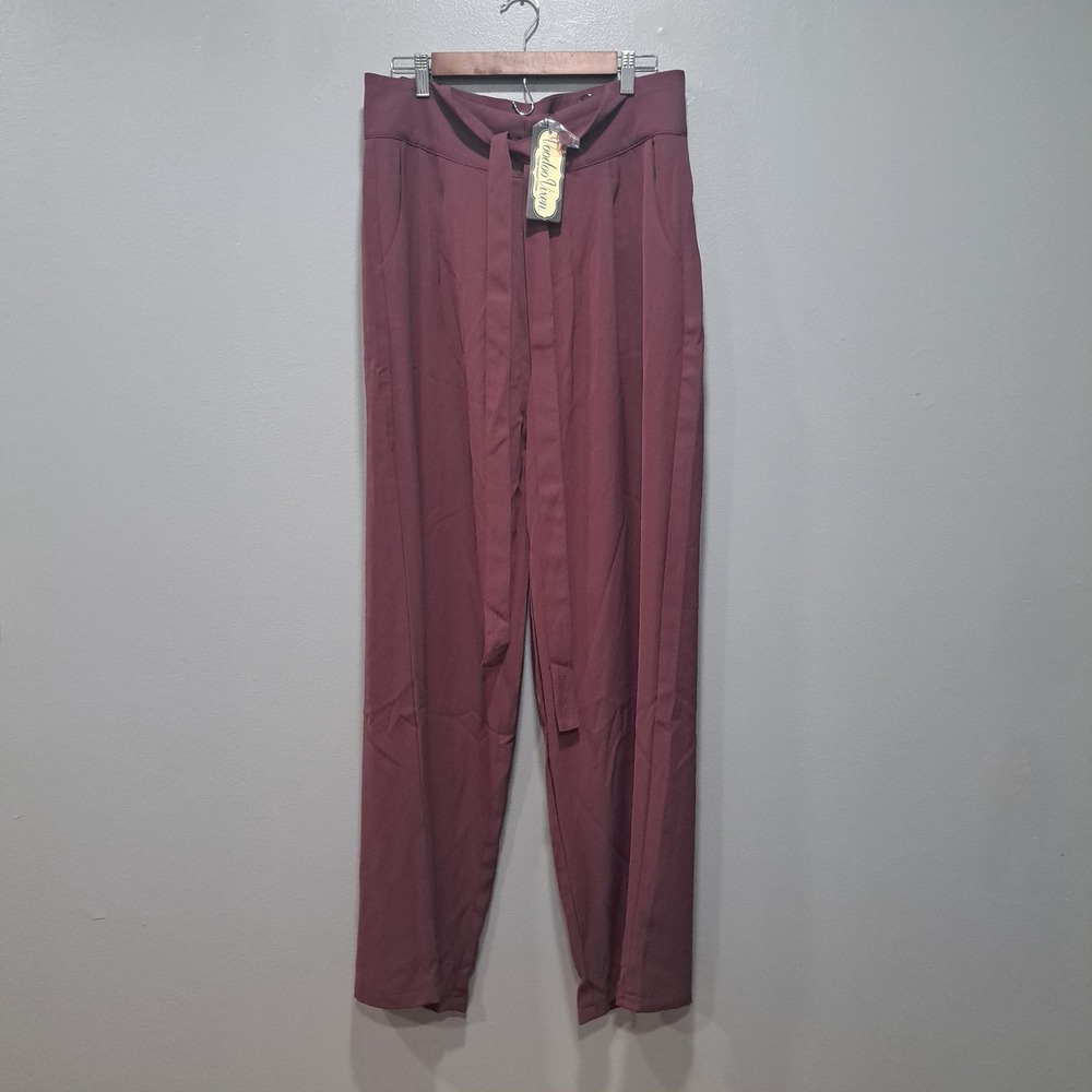 NWT Voodoo Vixen XXL Plum Purple Buttoned Tie Front Wide Leg Trousers